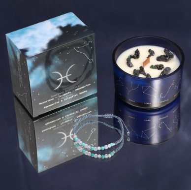 Zodiac Energy Crystal Candle with Healing Gemstone Bracelet- Pisces