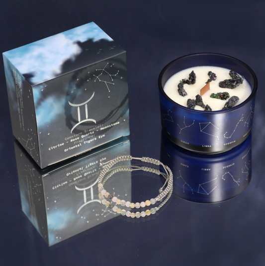 Zodiac Energy Crystal Candle with Healing Gemstone Bracelet - Gemini