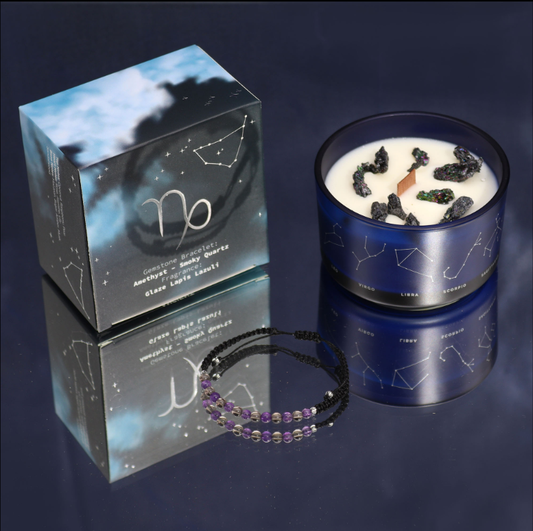 Zodiac Energy Crystal Candle with Healing Gemstone Bracelet- Capricorn