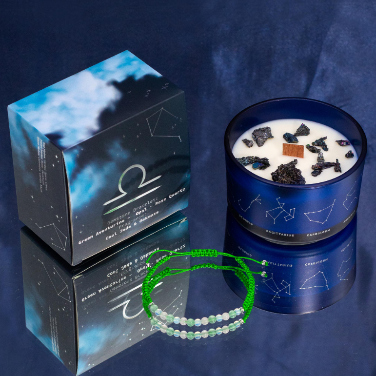 Zodiac Energy Crystal Candle with Healing Gemstone Bracelet- Libra