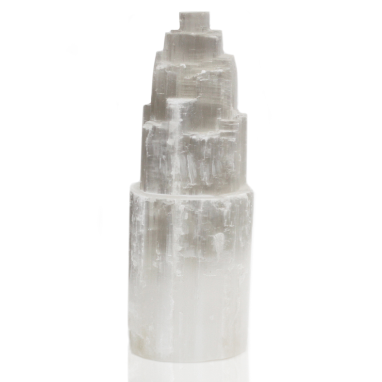 Natural Selenite Tower Lamp - 25 cm