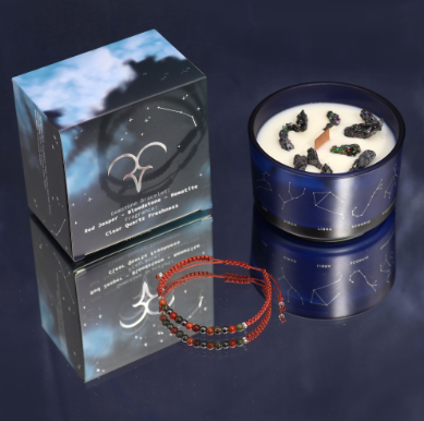 Zodiac Energy Crystal Candle with Healing Gemstone Bracelet - Aries